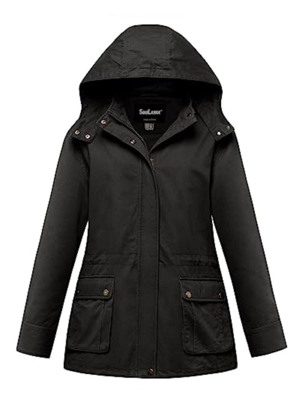 Plus Size Military Utility Jacket Detachable Hood Cotton Twill Zip Up Anorak